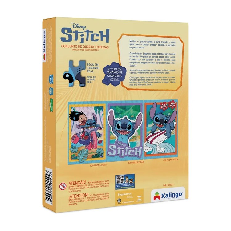 Quebra-Cabeça 3 Cenas Stitch 3X100 Peças - Xalingo