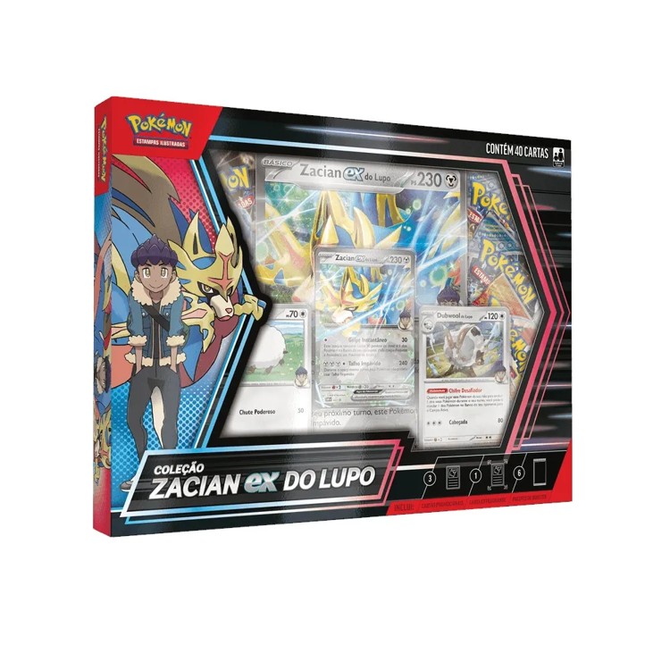 Pokémon - Box de Cartas Coleção Zacian Ex do Lupo - 40 cartas - Copag