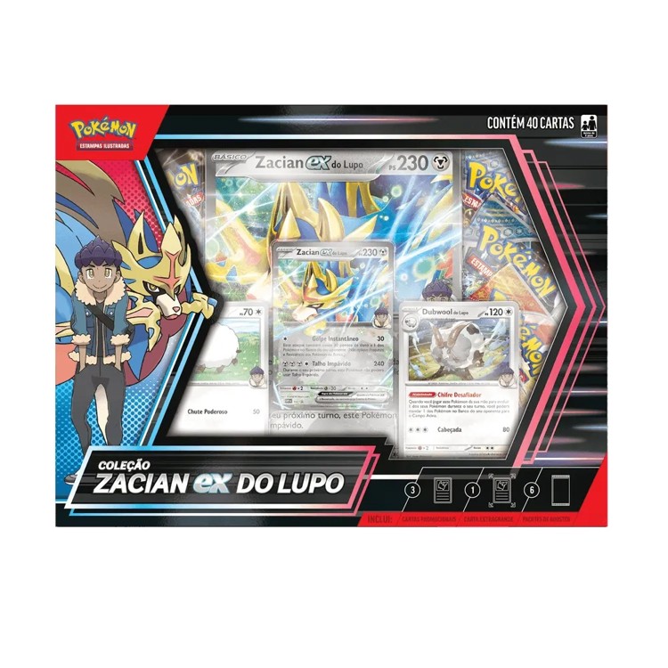Pokémon - Box de Cartas Coleção Zacian Ex do Lupo - 40 cartas - Copag