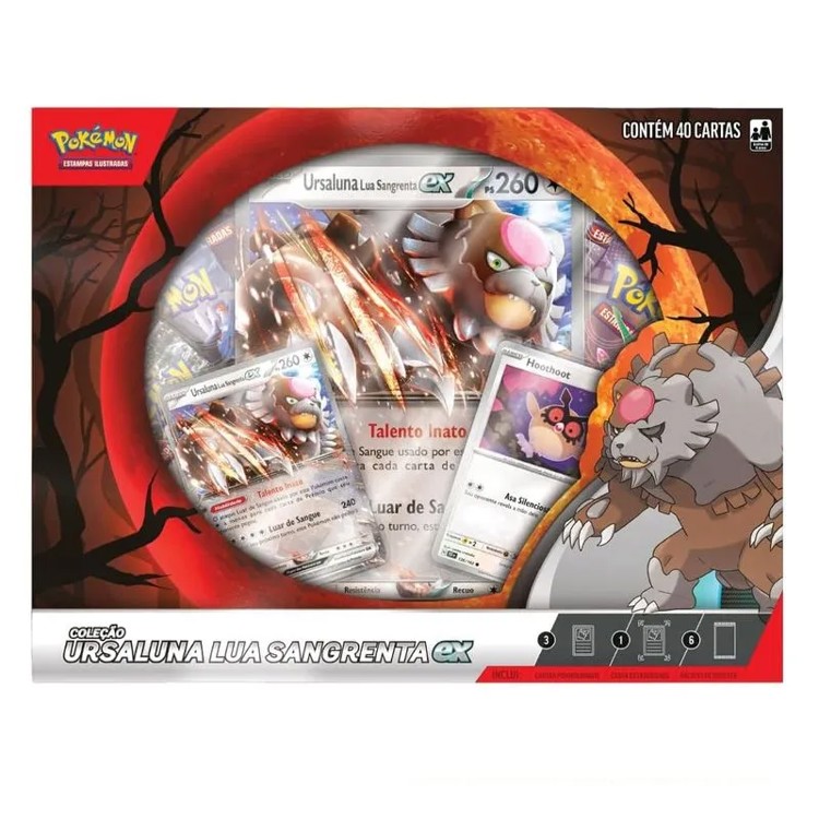 Pokémon - Box de Cartas Coleção Ursaluna Lua Sangrenta Ex - 40 cartas - Copag