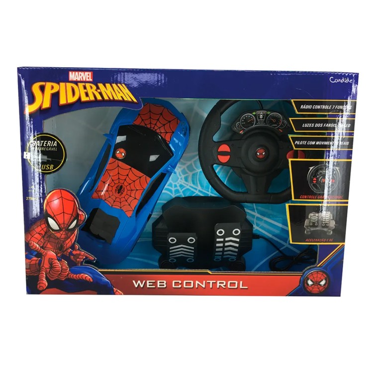 Carrinho de Controle Remoto 7 funções 27 cm - Marvel Spider-Man Web Control -  Candide